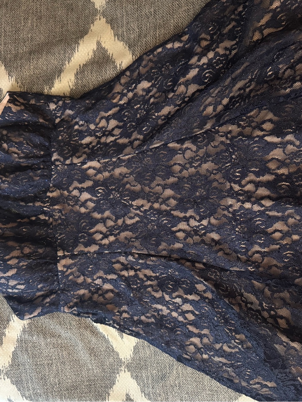 Night Way Collections Navy Lace Halter Dress with Nude Lining